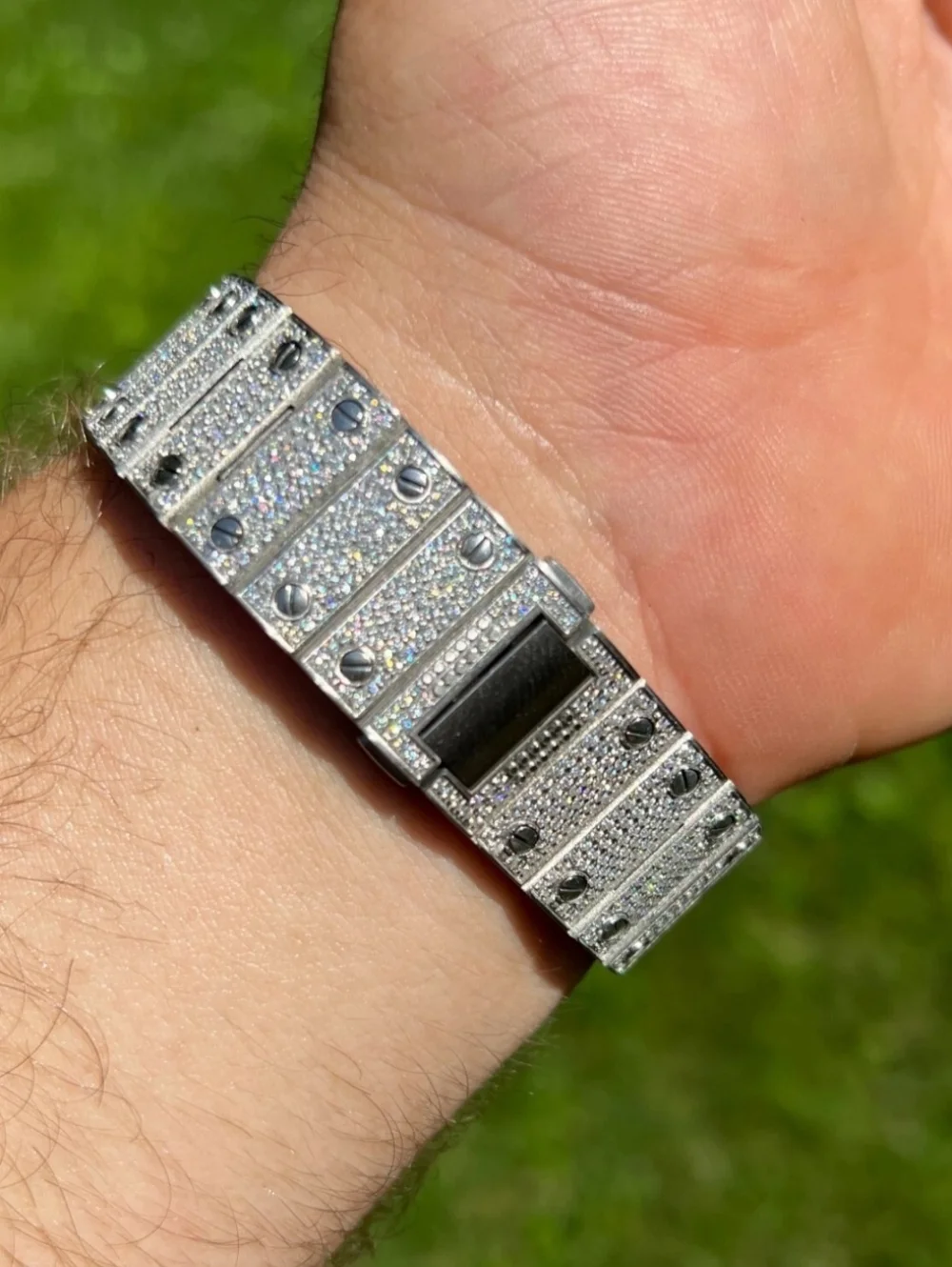 Iced Out 16ct MOISSANITE Watch Iced Automatic Movement Hip Hop Arabic Numbers - Picture 7 of 13